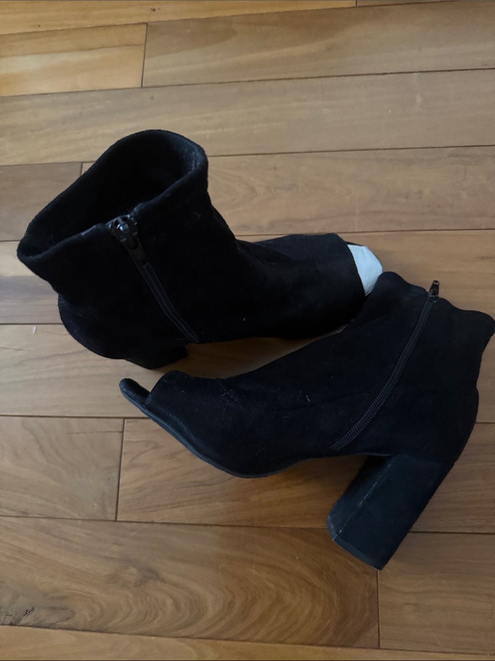 MIA Black Suede Peep-Toe Ankle Booties